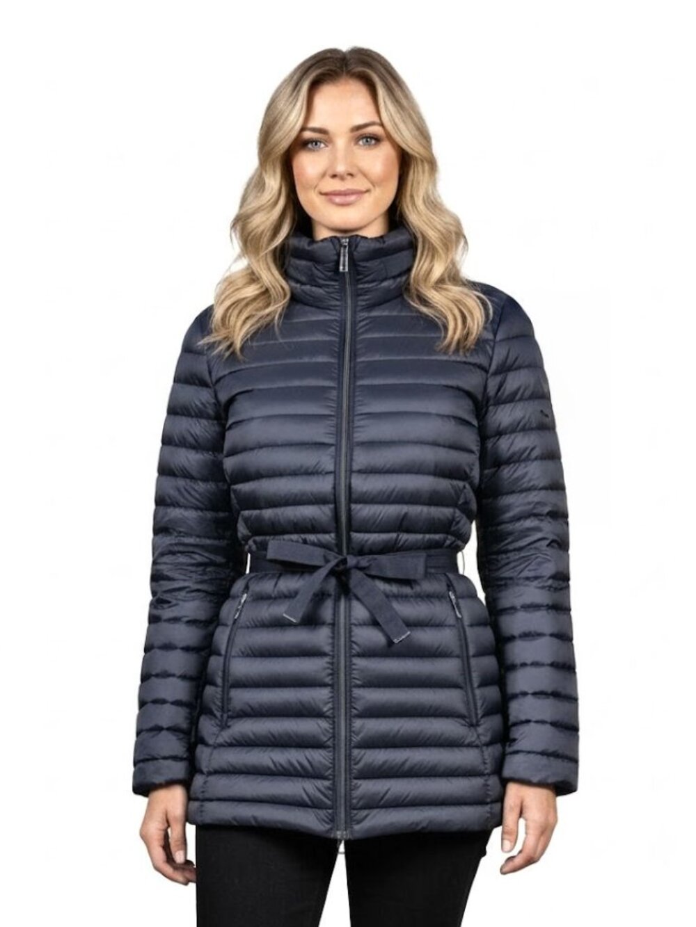 Michael by Michael Kors Drawstring-Waist Padded Jacket, Navy, Women's Size Large